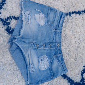 Light Washed Distressed Jean Shorts
